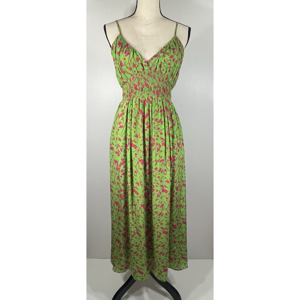 GILNER FARRAR Amelie Maxi Dress Sz S Green Pink Floral Print Smocked Waist *READ - Picture 2 of 12